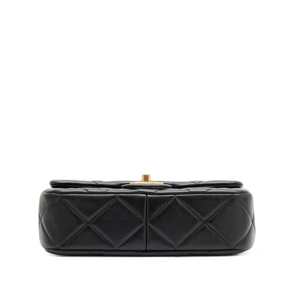 Black Quilted Lambskin Double Pearl Mini Flap Bag Aged Gold Hardware, 2024