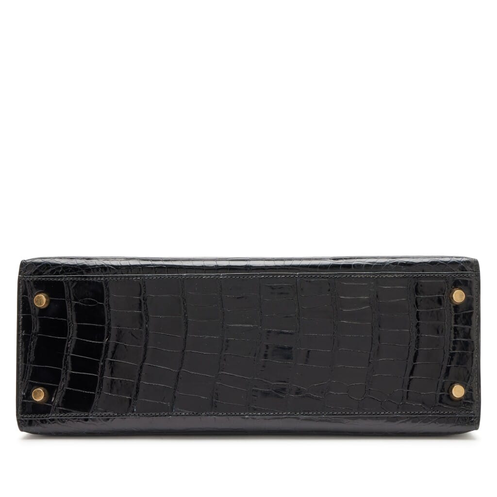Vintage Black Shiny Porosus Crocodile Sellier Kelly 32 Gold Hardware, 1995