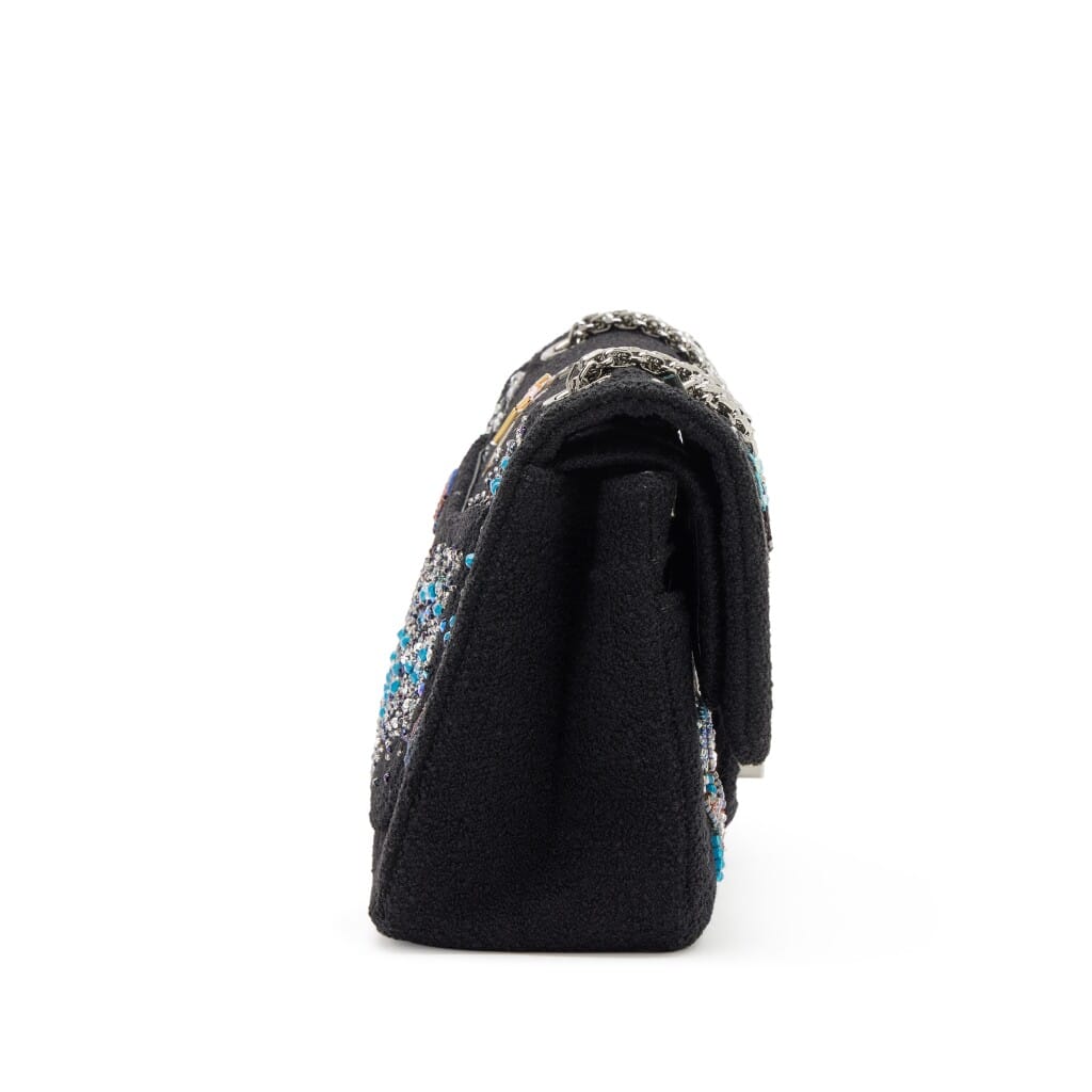 Black Crystal Bead Embellished Boucle Tweed Space Charms 2.55 Reissue 225 Double Flap Bag Ruthenium Hardware, 2017