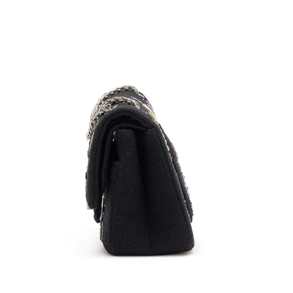 Black Crystal Bead Embellished Boucle Tweed Space Charms 2.55 Reissue 225 Double Flap Bag Ruthenium Hardware, 2017