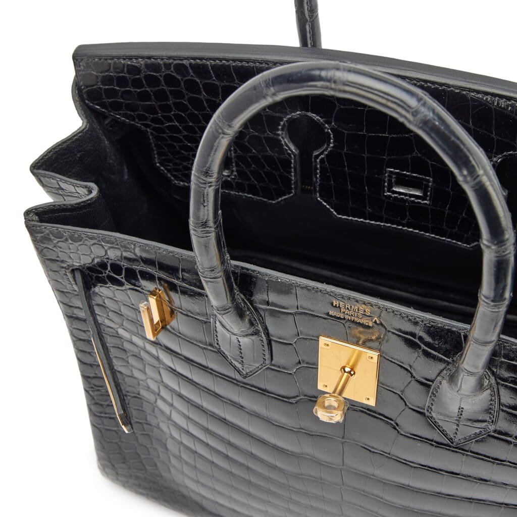 Black Shiny Porosus Crocodile Birkin 35 Gold Hardware, 2003