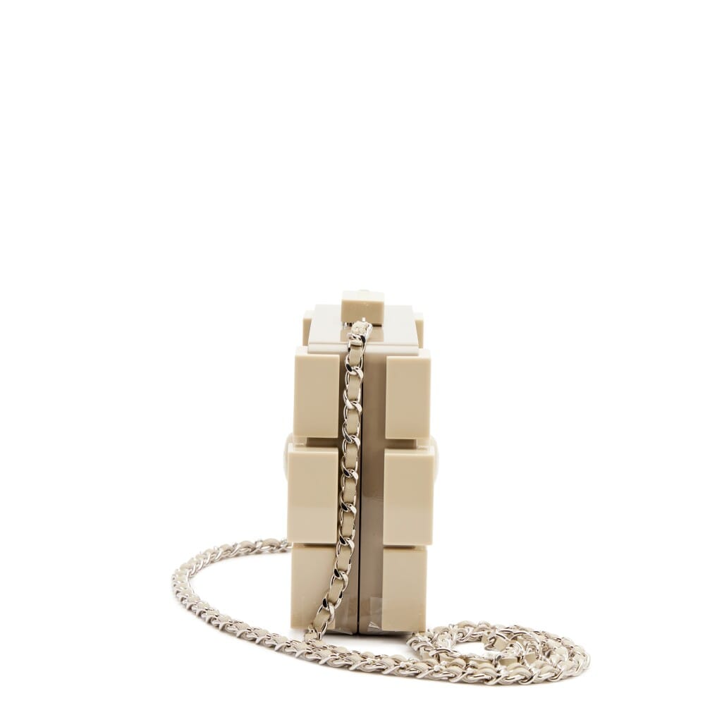 Beige Plexiglass Supermarket Boy Brick Lego Minaudière Clutch Silver Hardware, 2014