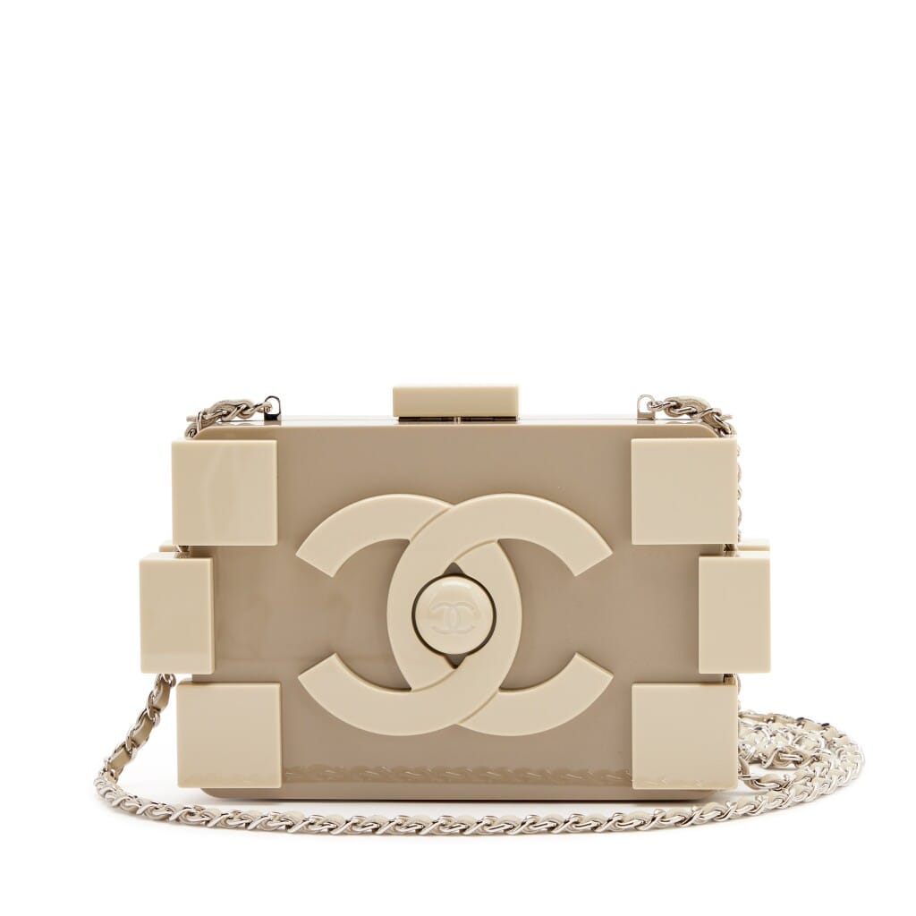 Beige Plexiglass Supermarket Boy Brick Lego Minaudière Clutch Silver Hardware, 2014