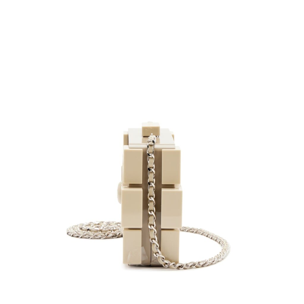 Beige Plexiglass Supermarket Boy Brick Lego Minaudière Clutch Silver Hardware, 2014