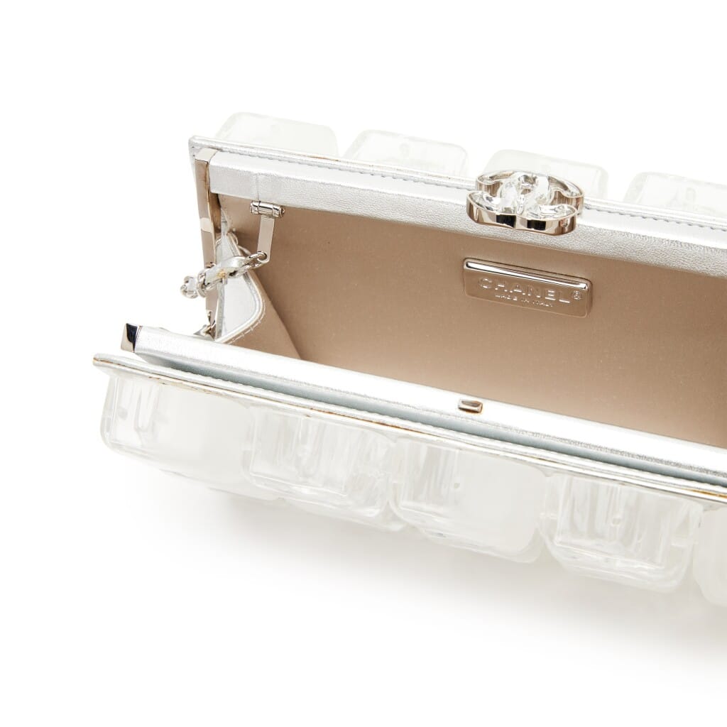 Metallic Silver Lambskin and Clear Acrylic Ice Cube Minaudière Silver Hardware, 2010