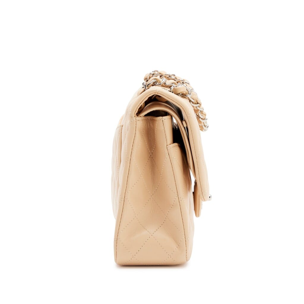 Beige Clair Quilted Lambskin Medium Classic Double Bag Flap Silver Hardware, 2010-2011