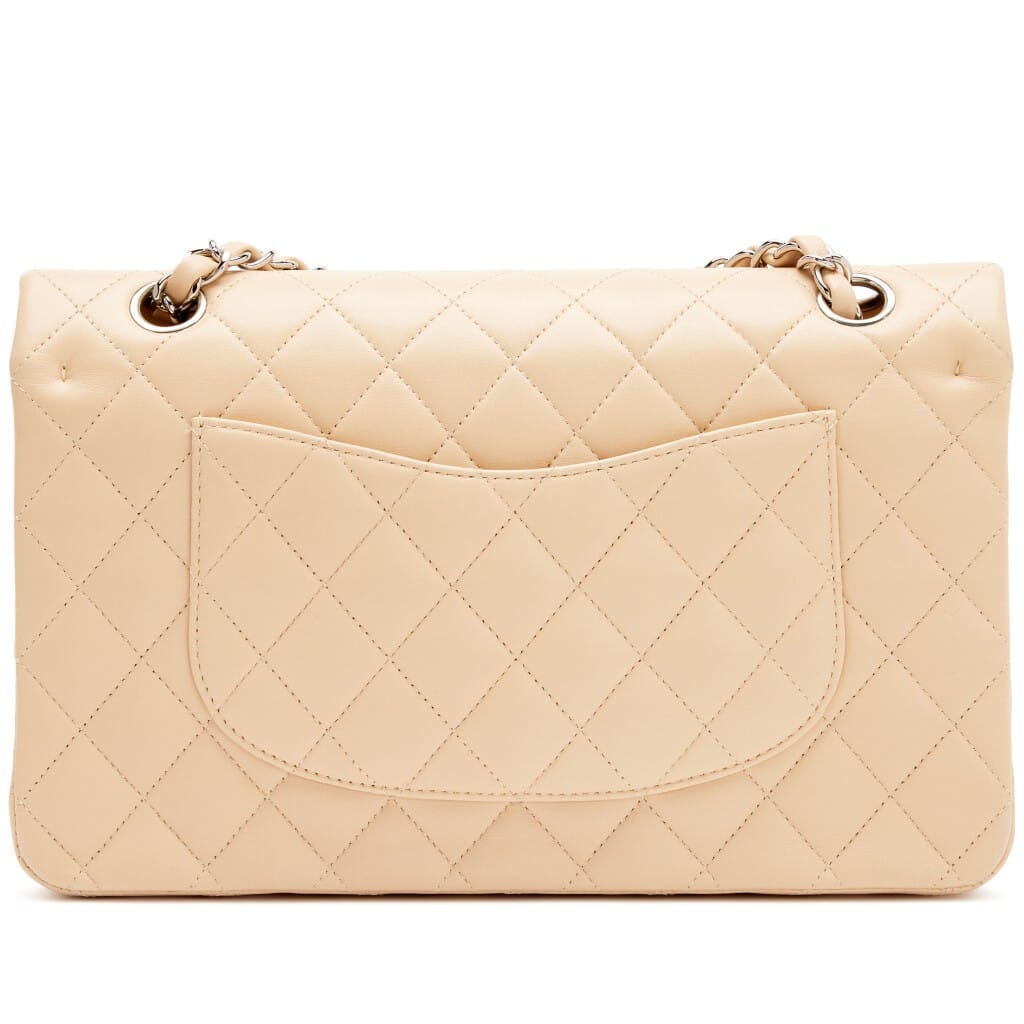 Beige Clair Quilted Lambskin Medium Classic Double Bag Flap Silver Hardware, 2010-2011