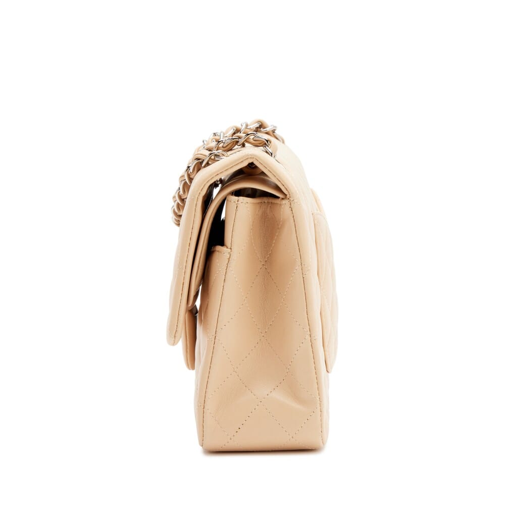 Beige Clair Quilted Lambskin Medium Classic Double Bag Flap Silver Hardware, 2010-2011