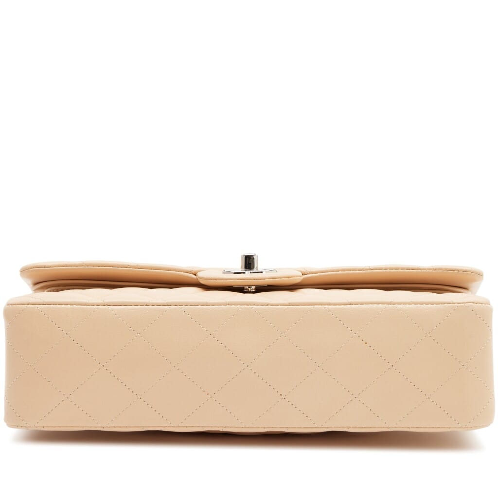 Beige Clair Quilted Lambskin Medium Classic Double Bag Flap Silver Hardware, 2010-2011