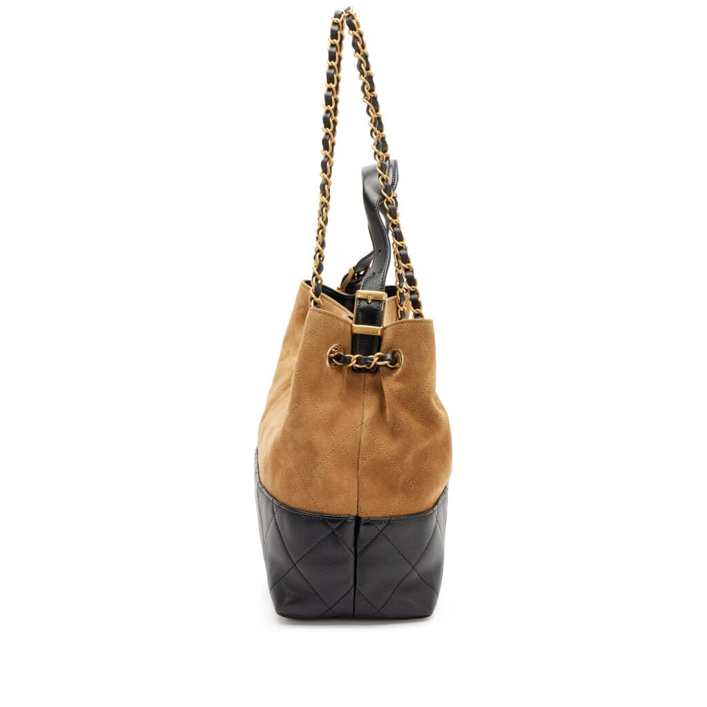 Beige Suede Calfskin and Black Lambskin Quilted Small Shopping Bag Aged Hardware, 2025