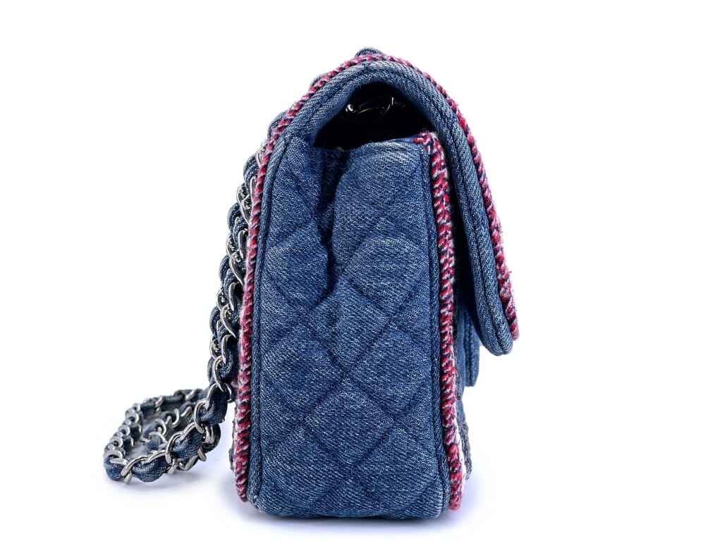 Blue Denim Framed Medium Classic Flap Bag Silver Hardware, 2018