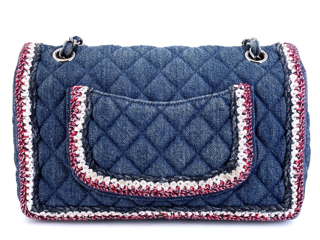 Blue Denim Framed Medium Classic Flap Bag Silver Hardware, 2018