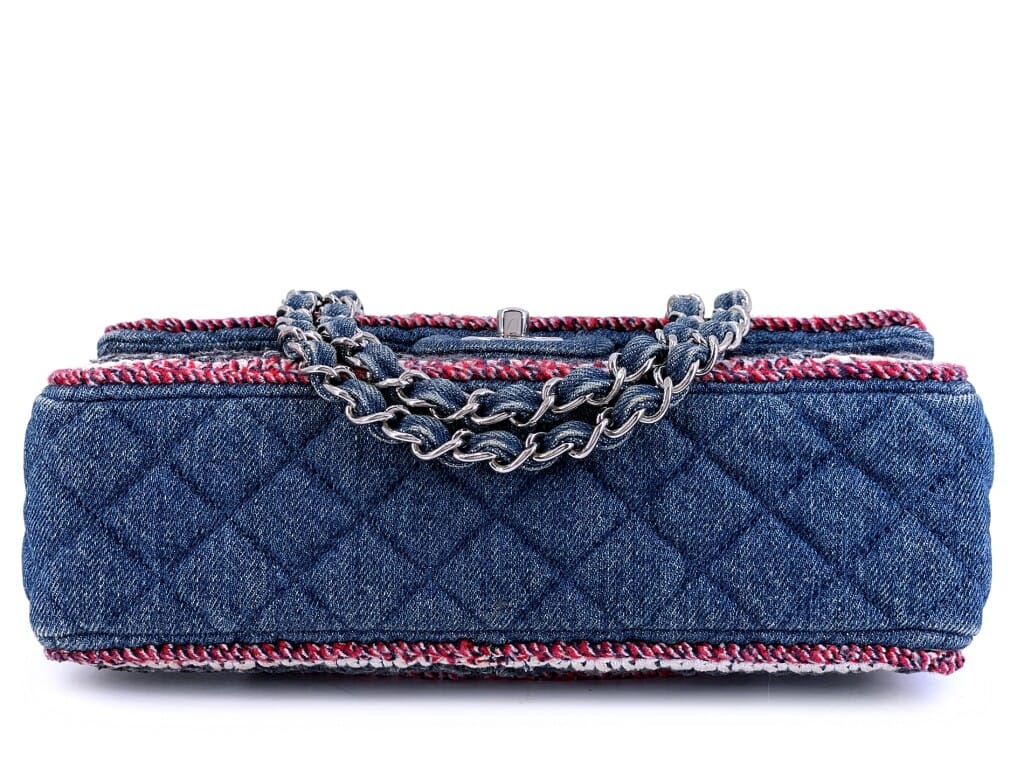 Blue Denim Framed Medium Classic Flap Bag Silver Hardware, 2018