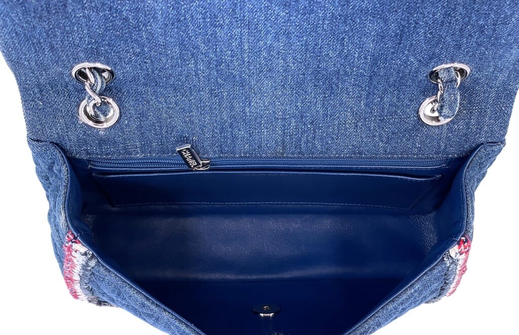 Blue Denim Framed Medium Classic Flap Bag Silver Hardware, 2018