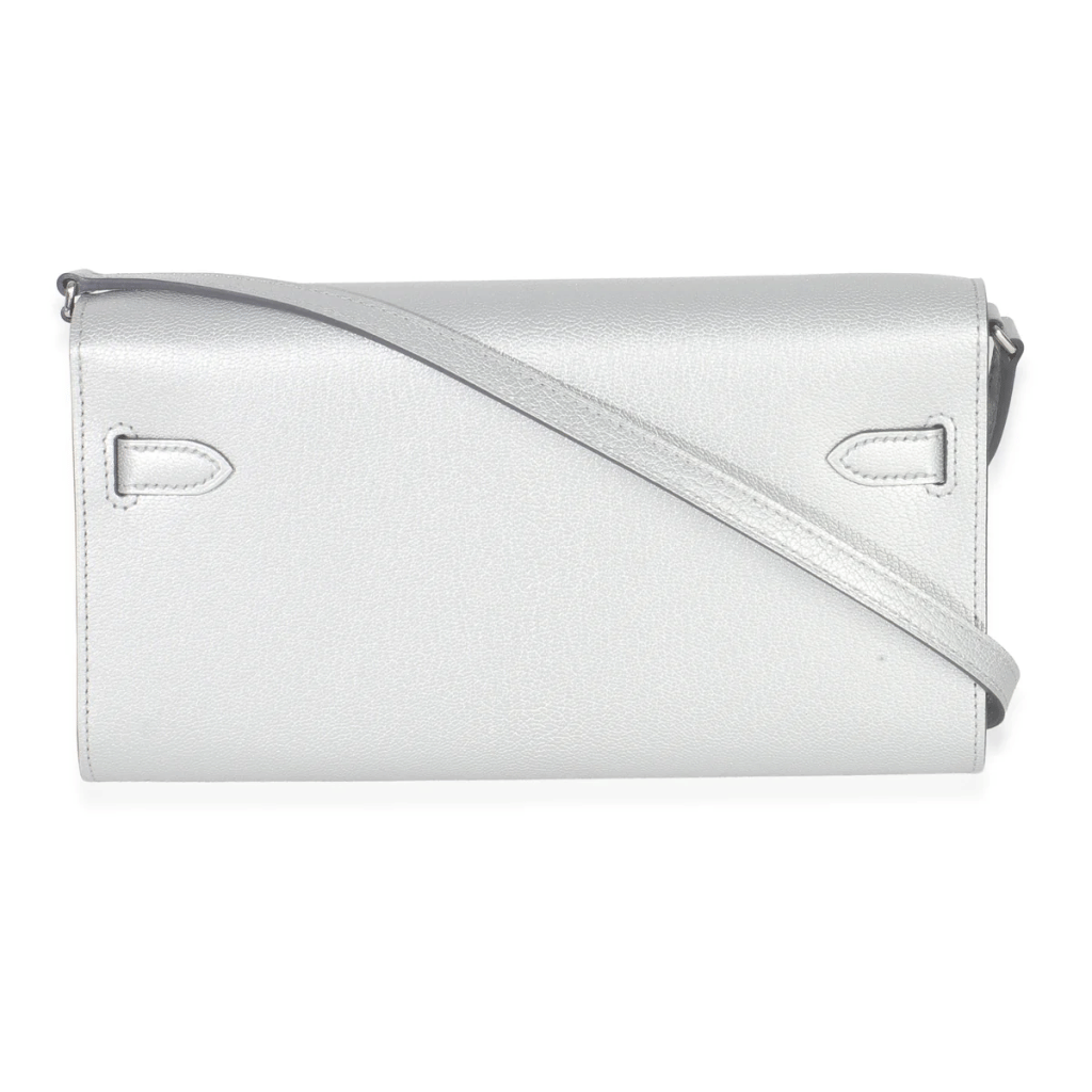 Argent Metallic Chevre Chamkilight Kelly Wallet To Go Palladium Hardware, 2025