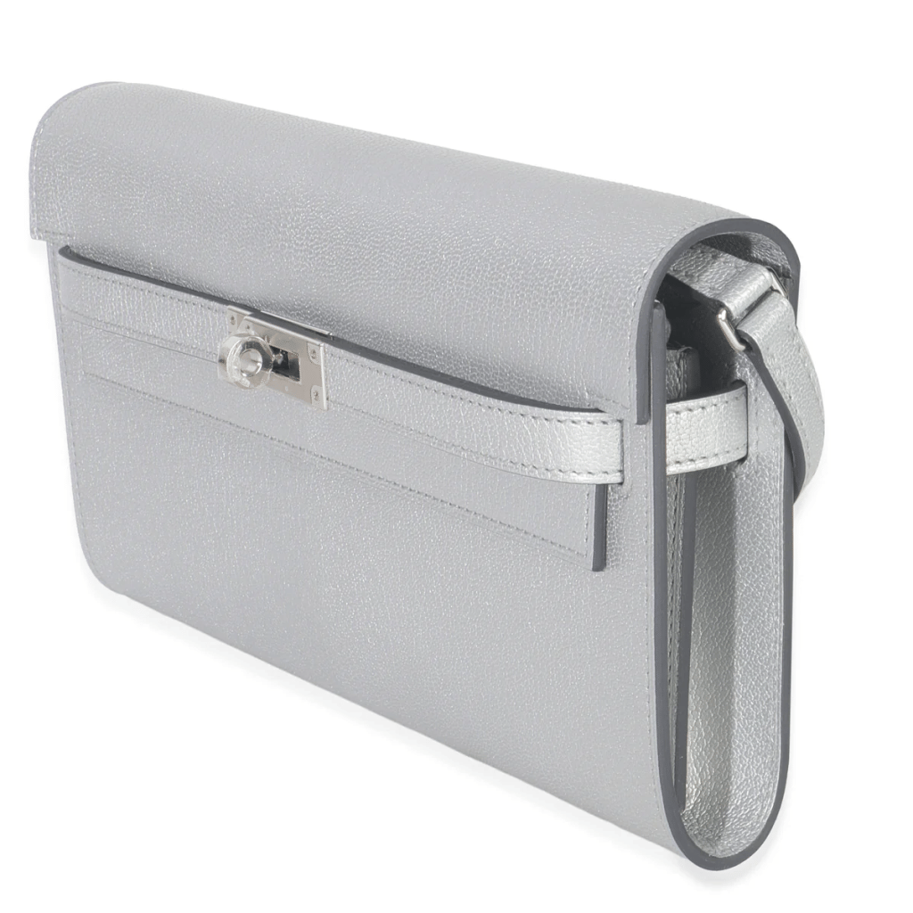 Argent Metallic Chevre Chamkilight Kelly Wallet To Go Palladium Hardware, 2025