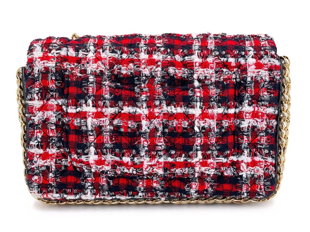 Red, Black, and White Tweed River of Pearls Rectangular Mini Flap Bag Gold Hardware, 2020