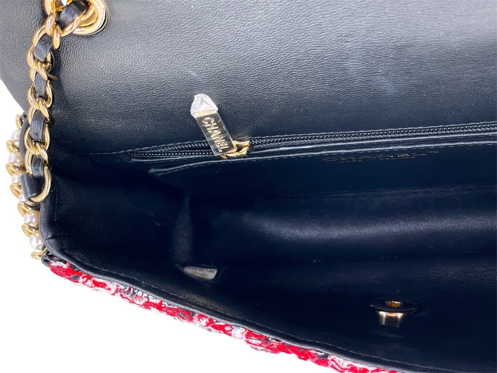 Red, Black, and White Tweed River of Pearls Rectangular Mini Flap Bag Gold Hardware, 2020