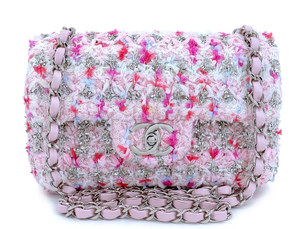 Rainbow Boucle Tweed Rectangular Mini Flap Bag Silver Hardware, 2018