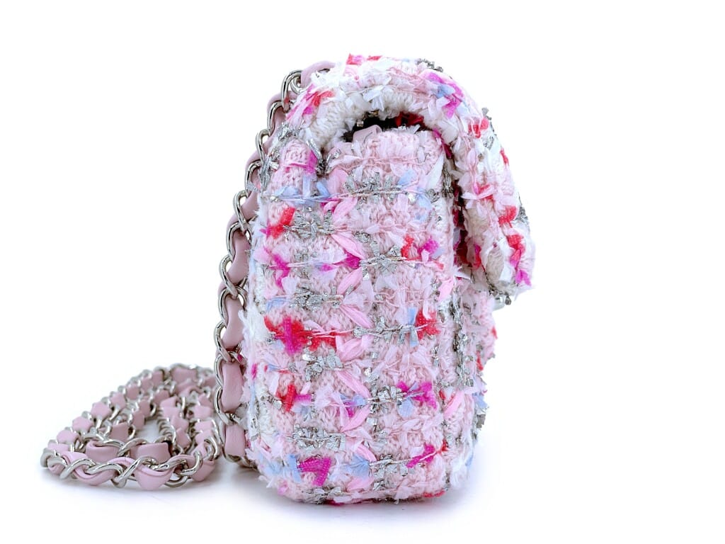 Rainbow Boucle Tweed Rectangular Mini Flap Bag Silver Hardware, 2018