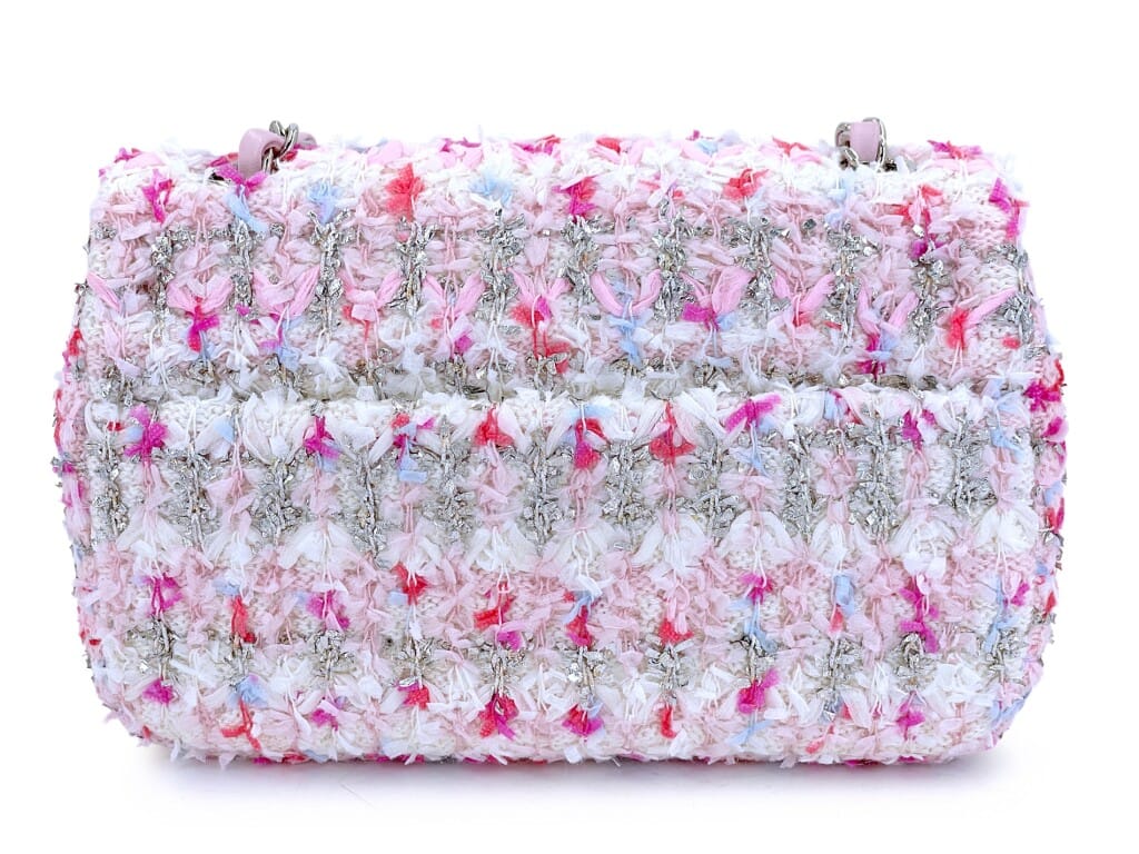 Rainbow Boucle Tweed Rectangular Mini Flap Bag Silver Hardware, 2018