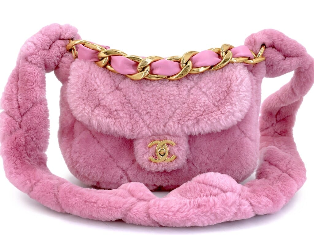 Pink Quilted Shearling Flap Bag Gold Hardware, 2022