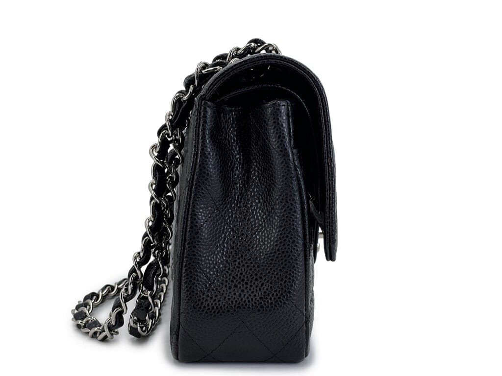 Black Quilted Caviar Medium Classic Double Flap Bag Silver Hardware, 2009
