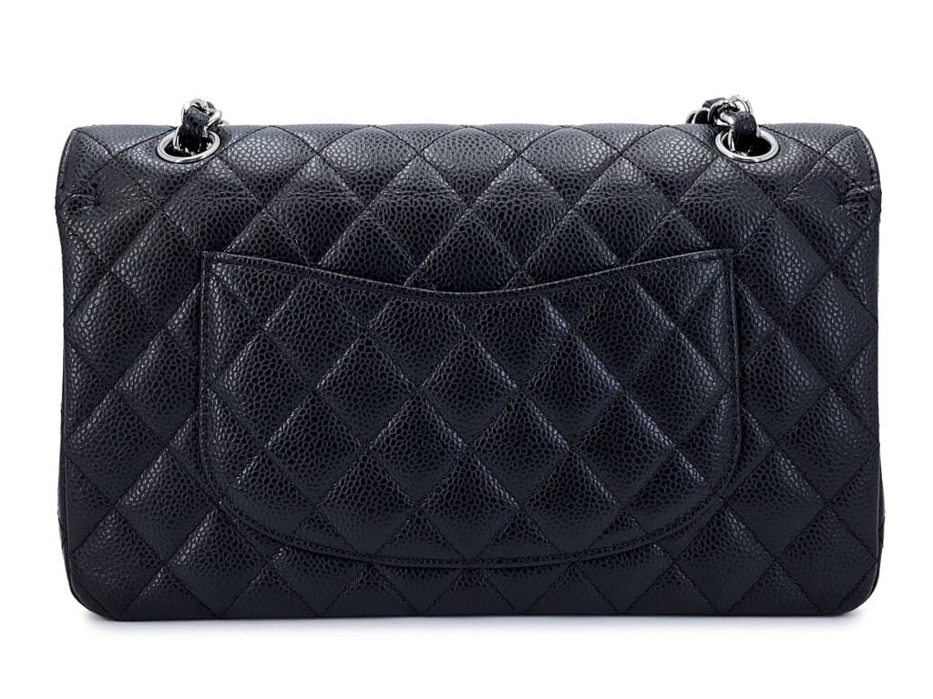 Black Quilted Caviar Medium Classic Double Flap Bag Silver Hardware, 2009