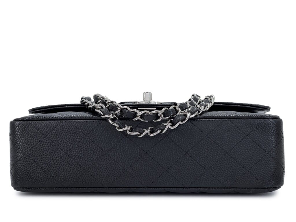 Black Quilted Caviar Medium Classic Double Flap Bag Silver Hardware, 2009