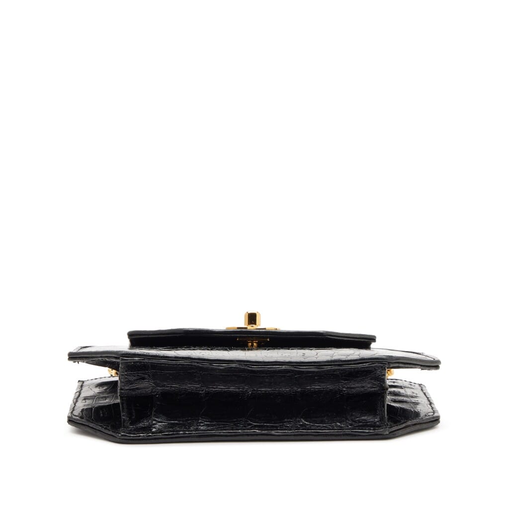 Vintage Black Crocodile Octagon Flap Bag Gold Hardware, 1989-1991