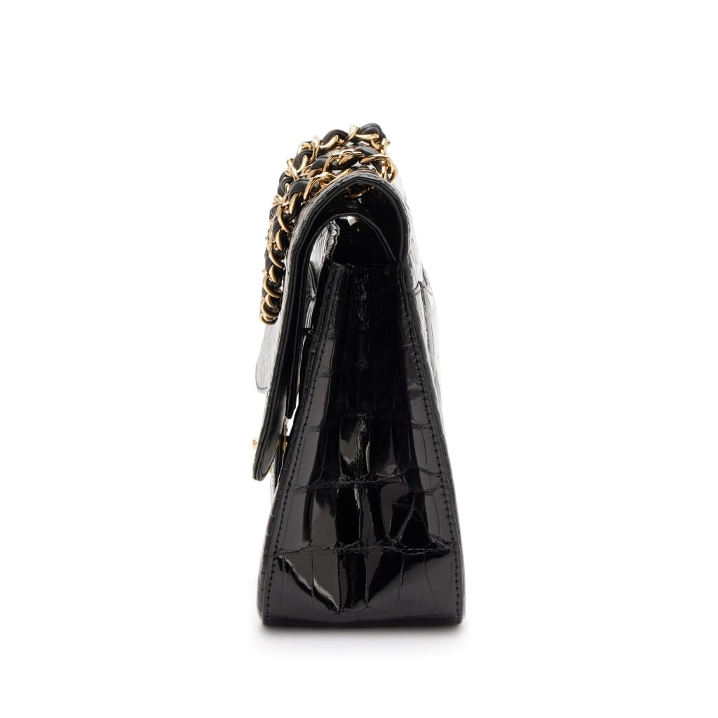 Black Alligator Jumbo Classic Double Flap Bag Gold Hardware, 2018-2019
