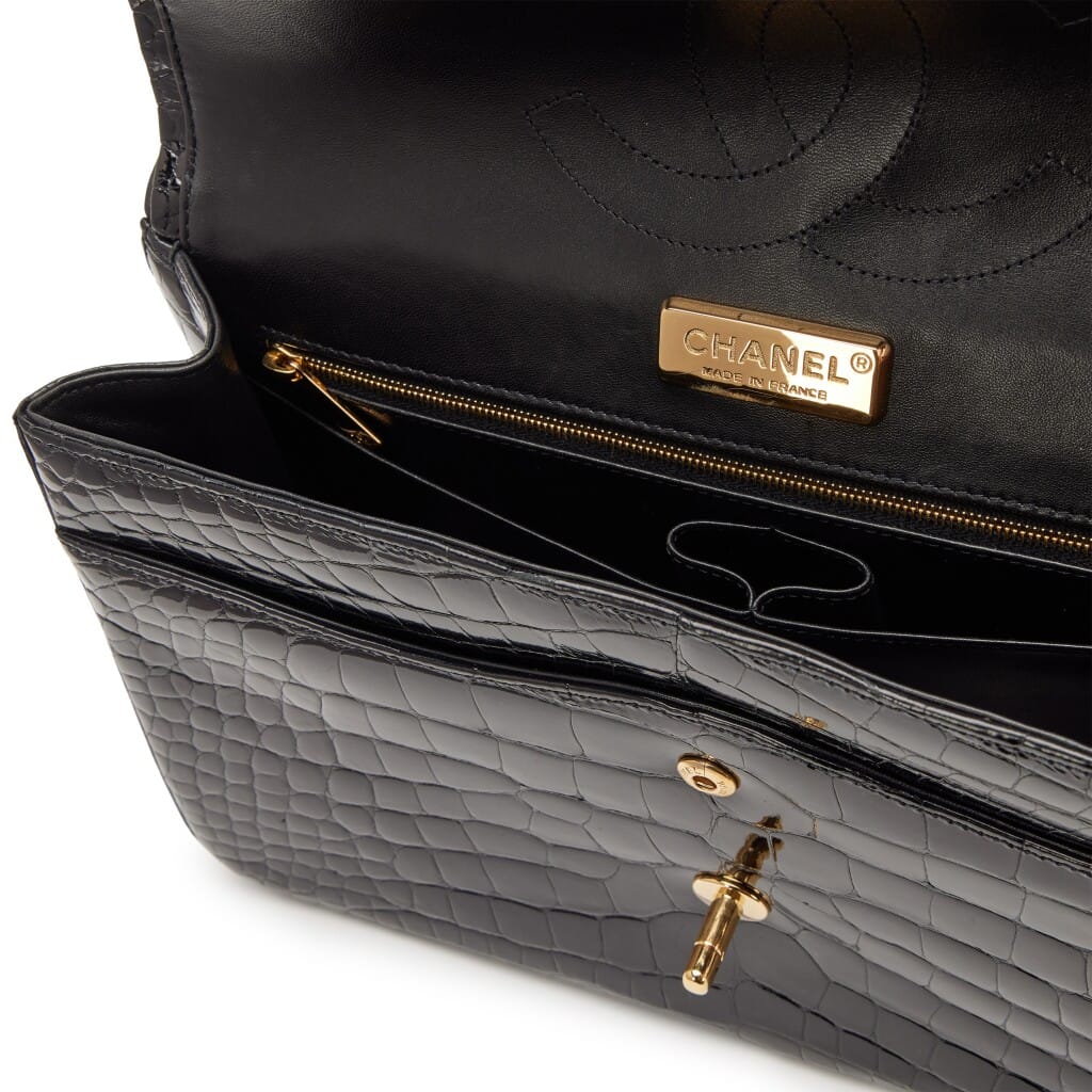 Black Alligator Jumbo Classic Double Flap Bag Gold Hardware, 2018-2019