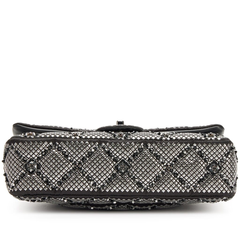Black Quilted Satin Strass Embellished Beaded Classic Medium Double Flap Bag Ruthenium Hardware, 2022