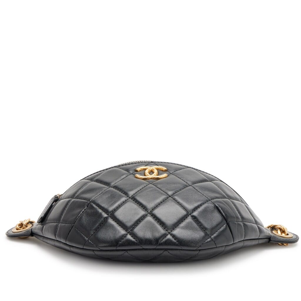 Black Quilted Lambskin Pillow Crush Waist Bag Gold Hardware, 2022