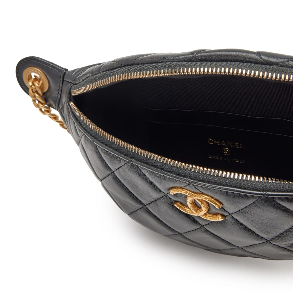 Black Quilted Lambskin Pillow Crush Waist Bag Gold Hardware, 2022