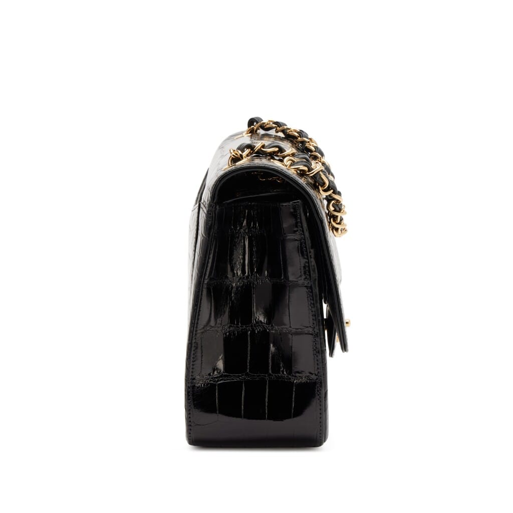 Black Alligator Jumbo Classic Double Flap Bag Gold Hardware, 2017