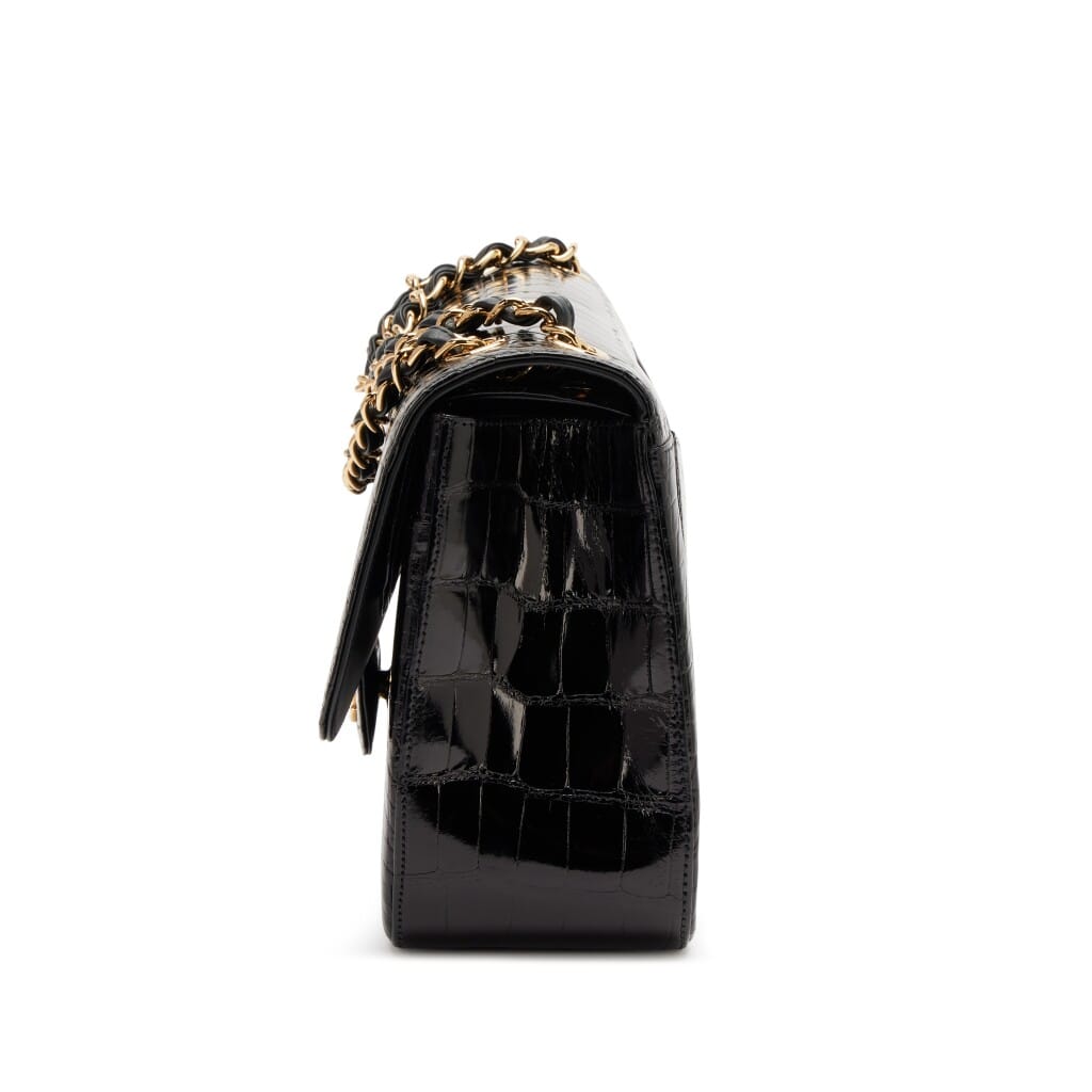 Black Alligator Jumbo Classic Double Flap Bag Gold Hardware, 2017