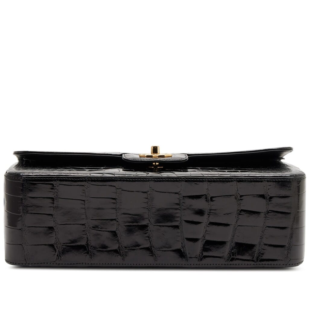 Black Alligator Jumbo Classic Double Flap Bag Gold Hardware, 2017