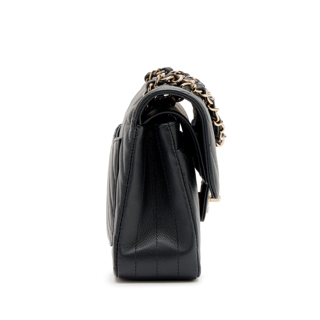 Black Quilted Chevron Caviar Small Double Flap Bag Light Gold Hardware, 2019-2020