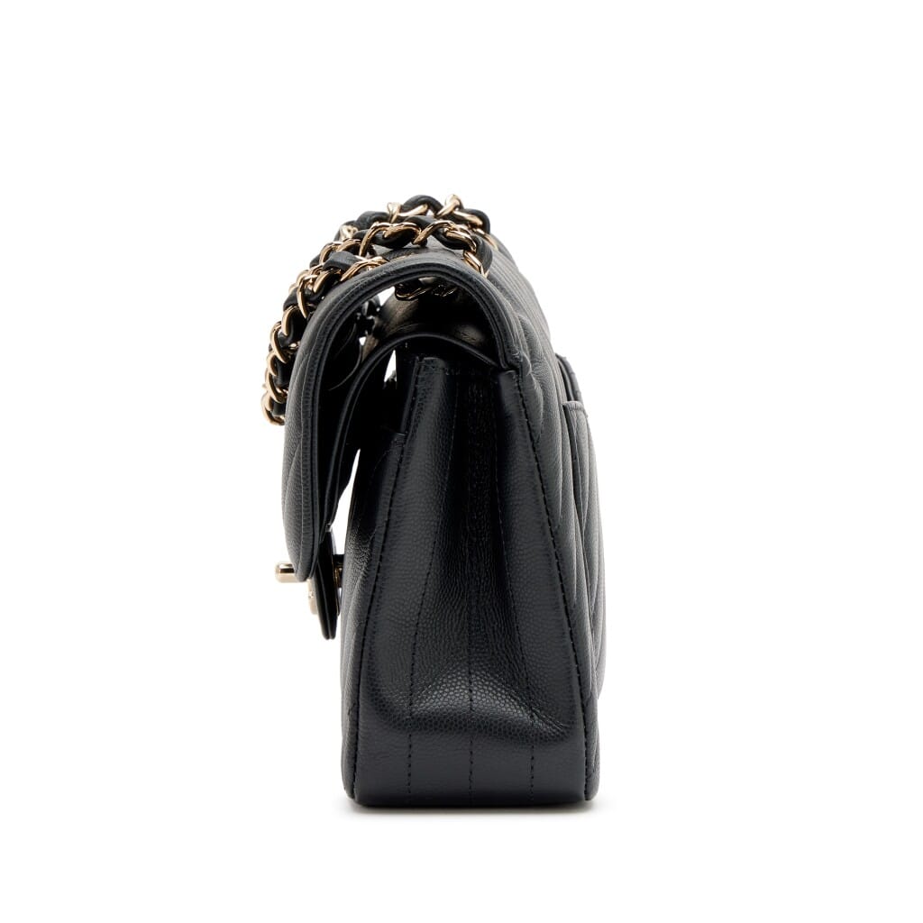 Black Quilted Chevron Caviar Small Double Flap Bag Light Gold Hardware, 2019-2020