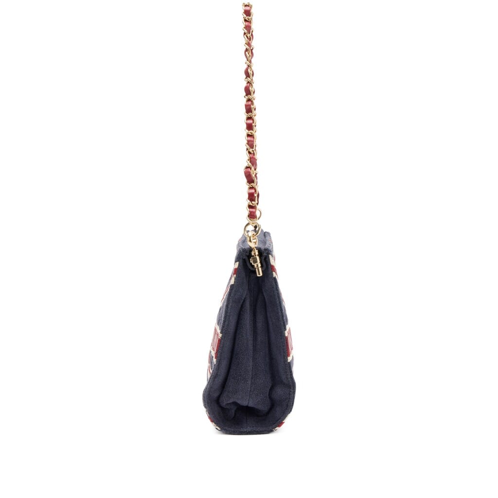 Navy Blue Suede, Burgundy Red and Cream White Lambskin Paris London Union Jack Shoulder Bag Brush Gold Hardware, 2008