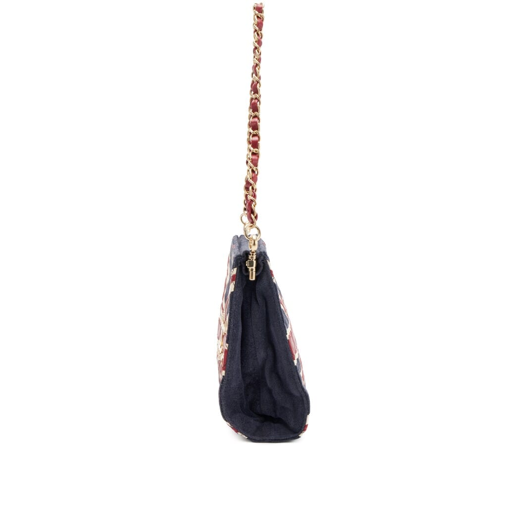 Navy Blue Suede, Burgundy Red and Cream White Lambskin Paris London Union Jack Shoulder Bag Brush Gold Hardware, 2008