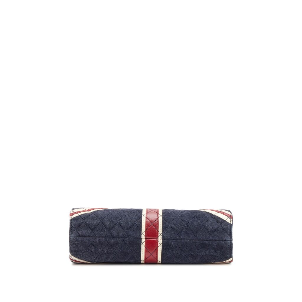 Navy Blue Suede, Burgundy Red and Cream White Lambskin Paris London Union Jack Shoulder Bag Brush Gold Hardware, 2008