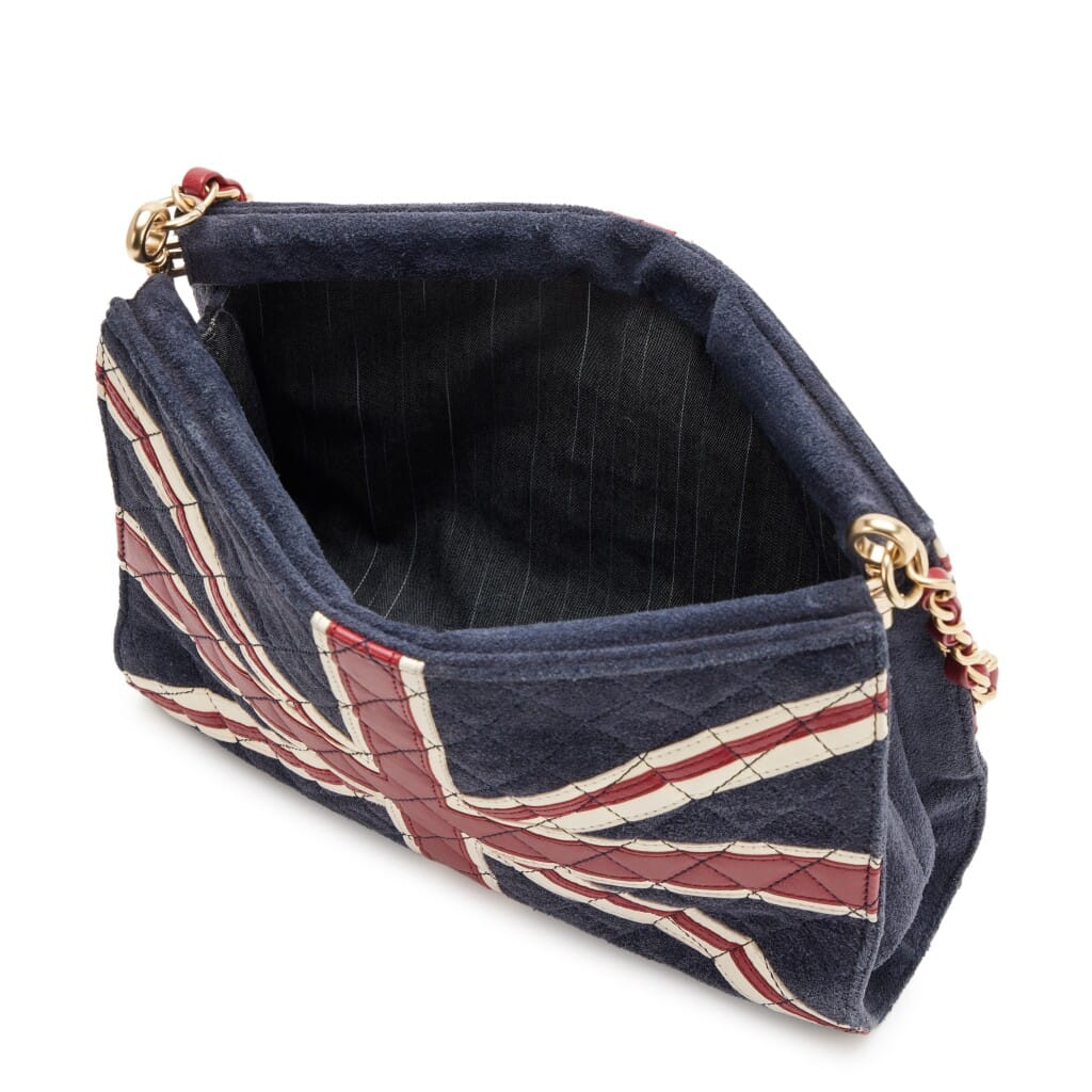 Navy Blue Suede, Burgundy Red and Cream White Lambskin Paris London Union Jack Shoulder Bag Brush Gold Hardware, 2008