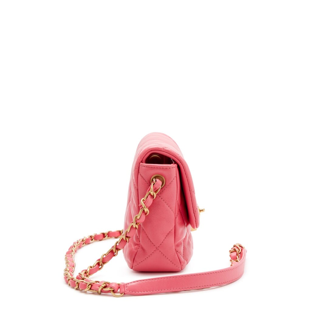 Pink Quilted Lambskin Plexiglass Coco Love Mini Flap Bag Gold Hardware, 2023