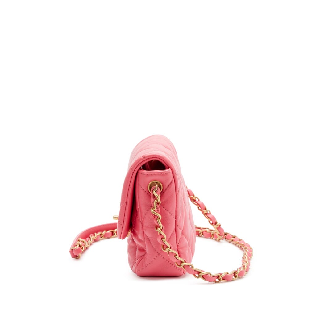 Pink Quilted Lambskin Plexiglass Coco Love Mini Flap Bag Gold Hardware, 2023