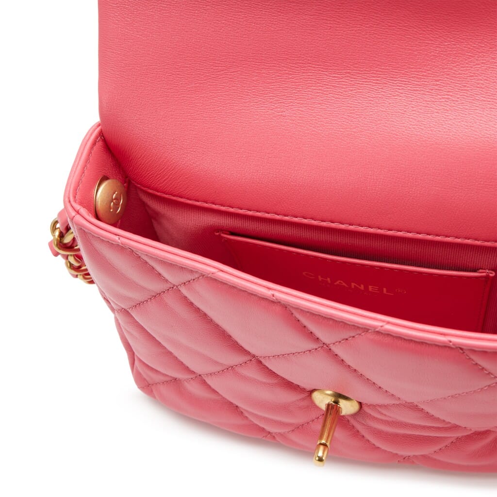 Pink Quilted Lambskin Plexiglass Coco Love Mini Flap Bag Gold Hardware, 2023