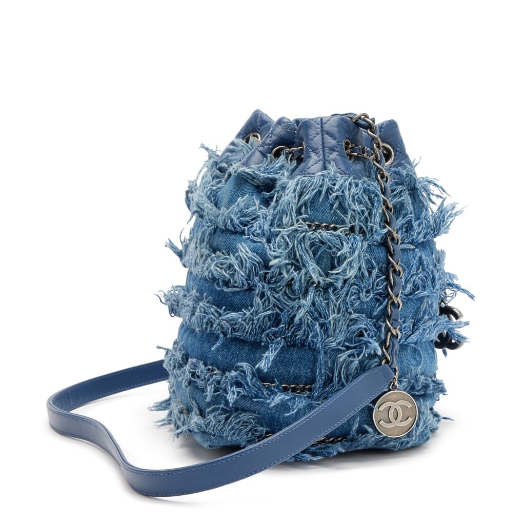 Blue Fringe Denim Paris-Salzburg Edelweiss Bucket Bag Ruthenium Hardware, 2014-2015