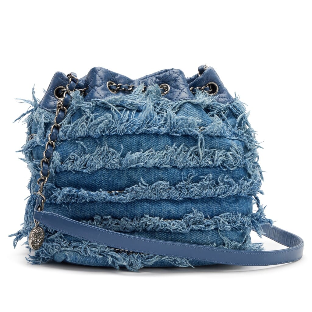 Blue Fringe Denim Paris-Salzburg Edelweiss Bucket Bag Ruthenium Hardware, 2014-2015