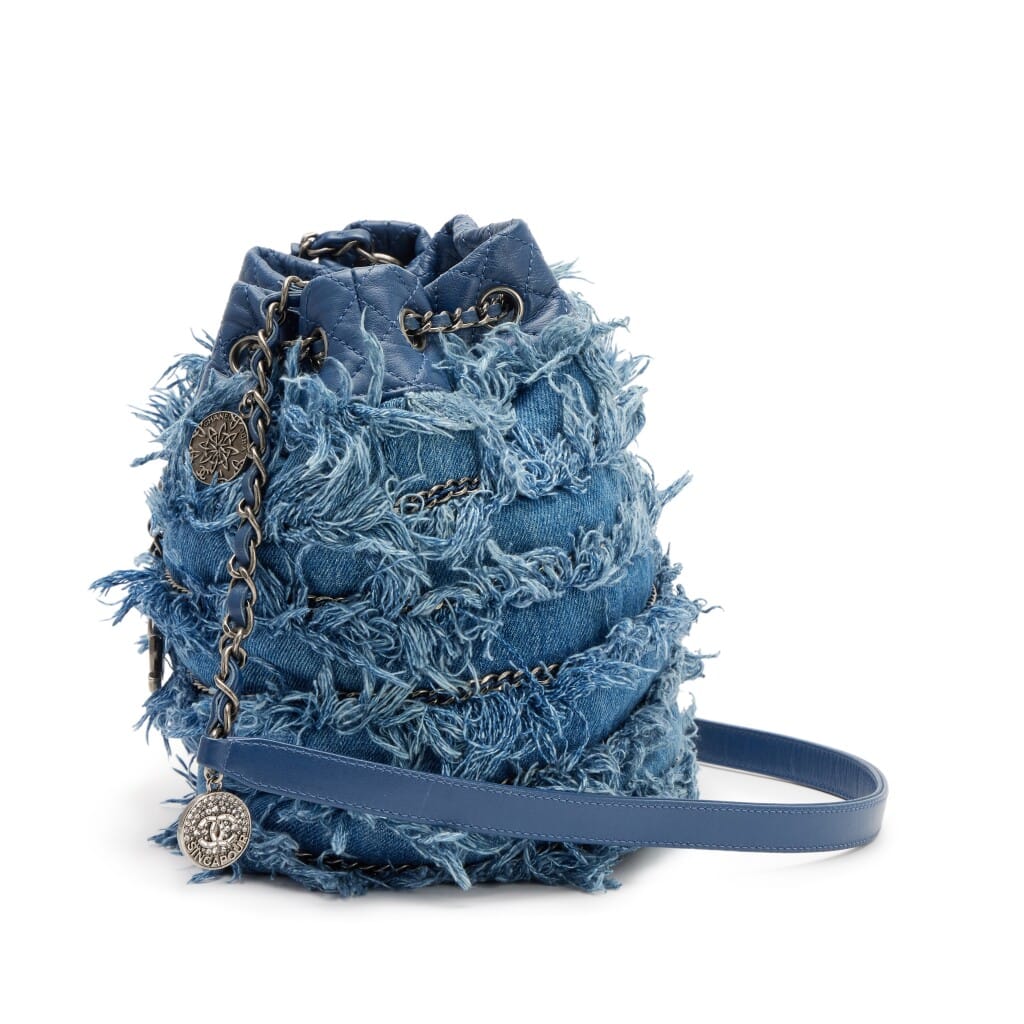 Blue Fringe Denim Paris-Salzburg Edelweiss Bucket Bag Ruthenium Hardware, 2014-2015
